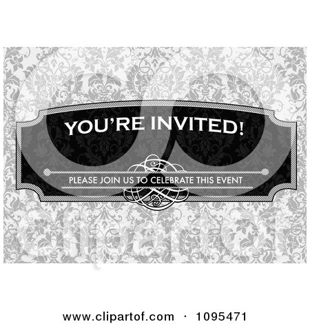 Clipart Youre Invited Please Join Us To Celebrate This Event Frame With Copyspace Over Gray Floral - Royalty Free Vector Illustration by BestVector
