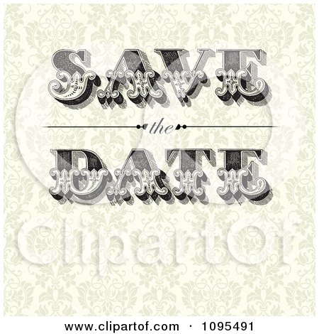 Clipart Vintage Save The Date Text With Copyspace On Beige Floral - Royalty Free Vector Illustration by BestVector