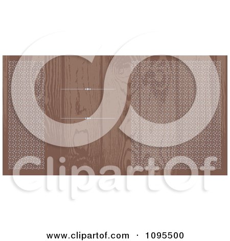 Clipart Faded Wood Grain Wedding Invitation With Ornate Circles Bordering Copyspace With Rules - Royalty Free Vector Illustration by BestVector