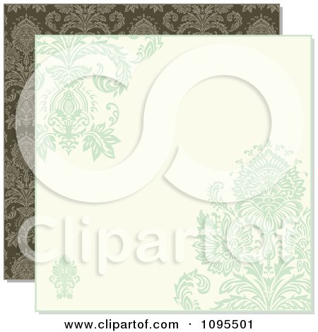 Clipart Pastel Green And Beige Damask Background With Copyspace Over Green Damask - Royalty Free Vector Illustration by BestVector