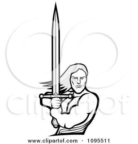 Clipart Strong Male Warrior Holding A Sword - Royalty Free Vector Illustration by BestVector