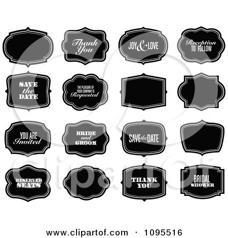 Clipart Black And White Thank You And Wedding Frames - Royalty Free Vector Illustration by BestVector