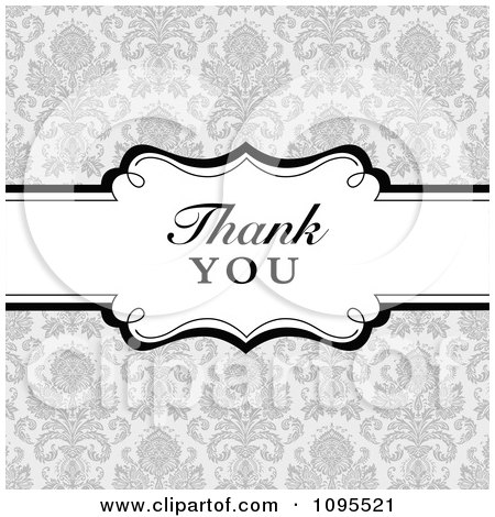 Clipart Thank You Frame On Gray Damask - Royalty Free Vector Illustration by BestVector