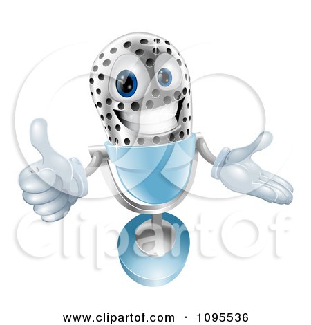 Clipart 3d Silver And Blue Microphone Holding A Thumb Up - Royalty Free Vector Illustration by AtStockIllustration