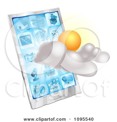 Clipart 3d Partly Sunny Or Cloudy Cellphone Weather Forecast Application - Royalty Free Vector Illustration by AtStockIllustration