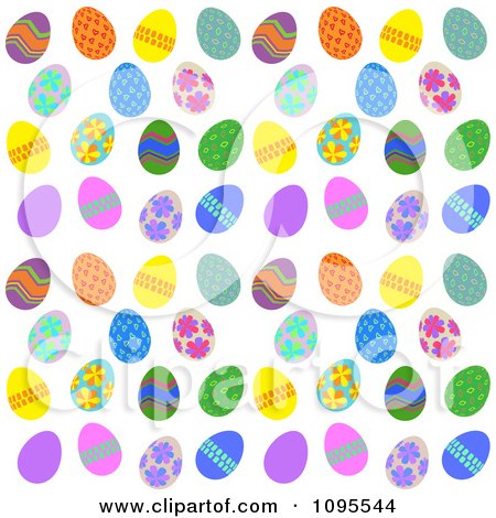 Clipart Background Pattern Of Colorful Easter Eggs On White - Royalty Free Vector Illustration by KJ Pargeter