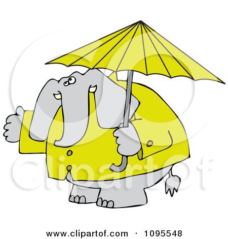 Clipart Elephant In A Rain Coat Under An Umbrella - Royalty Free Vector Illustration by djart