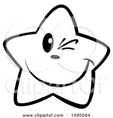 Clipart Black And White Star Winking - Royalty Free Vector Illustration by Hit Toon