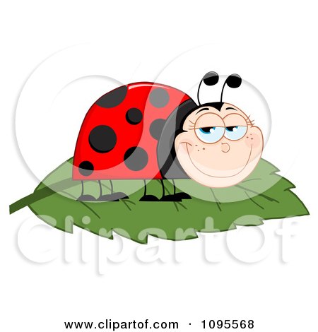 Clipart Happy Smiling Ladybug On A Leaf - Royalty Free Vector Illustration by Hit Toon