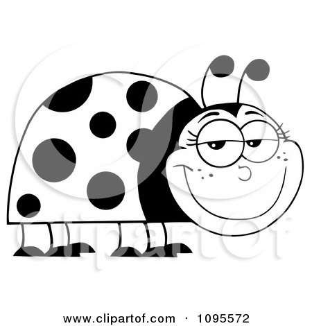 Clipart Happy Black And White Ladybug Smiling - Royalty Free Vector Illustration by Hit Toon