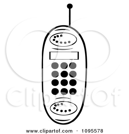 Clipart Black And White Cell Phone - Royalty Free Vector Illustration by Hit Toon