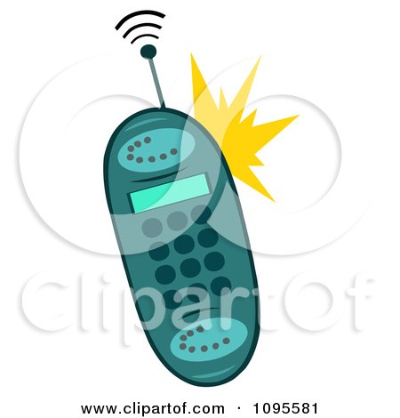 Clipart Ringing Turquoise Cell Phone - Royalty Free Vector Illustration by Hit Toon