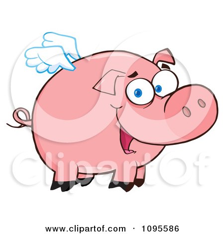 Clipart Winged Pig Smiling And Flying - Royalty Free Vector Illustration by Hit Toon