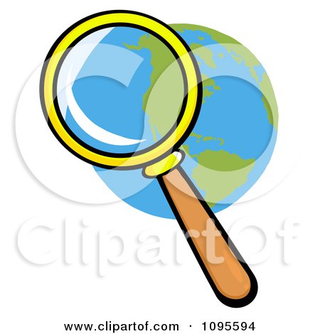 Clipart Magnifying Glass Zooming In On A Globe - Royalty Free Vector Illustration by Hit Toon