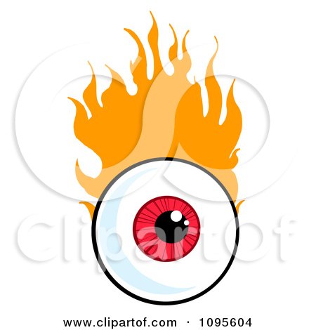Clipart Red Eyeball Looking Forward With Flames - Royalty Free Vector Illustration by Hit Toon