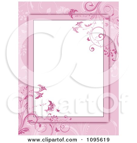 Clipart Pink Floral Frame With White Copyspace - Royalty Free Vector Illustration by KJ Pargeter