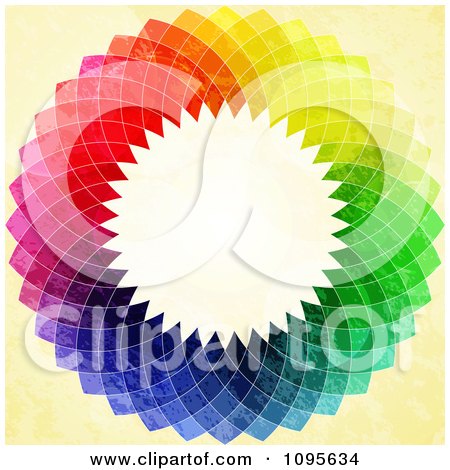 Clipart Colorful Rainbow Mosaic Circle On Yellow Grunge - Royalty Free Vector Illustration by elaineitalia