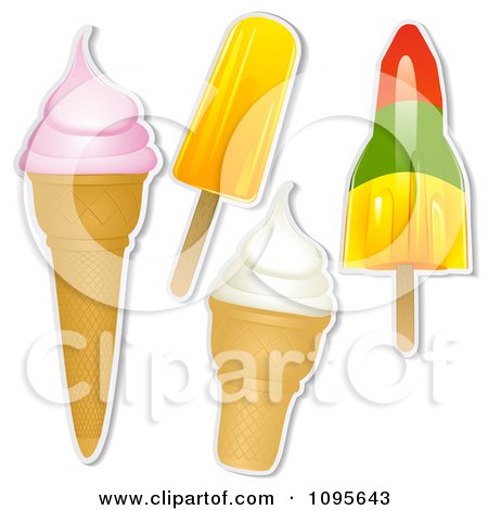 Clipart Ice Cream Cones And Popsicles With White Outlines - Royalty Free Vector Illustration by elaineitalia