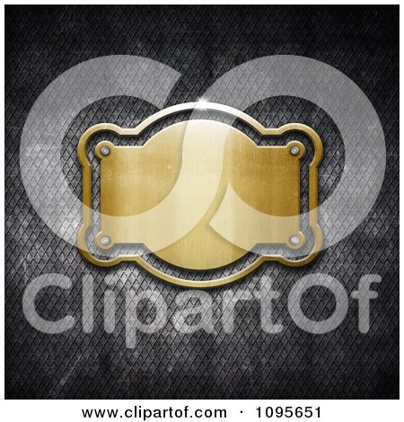 Clipart 3D Shiny Gold Frame Plaque On Grungy Metal - Royalty Free CGI Illustration by KJ Pargeter