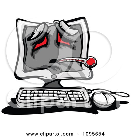 Clipart Sick Desktop PC Computer With A Thermometer And Red Eyes - Royalty Free Vector Illustration by Chromaco
