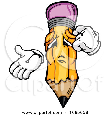 Clipart Stumped Pencil Mascot Rubbing His Forehead - Royalty Free Vector Illustration by Chromaco