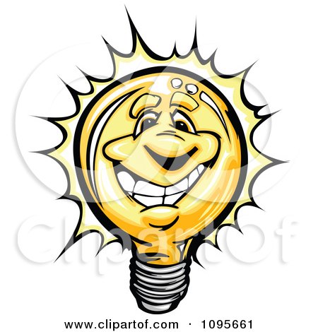 Clipart Happy Lightbulb Mascot Smiling And Shining - Royalty Free Vector Illustration by Chromaco
