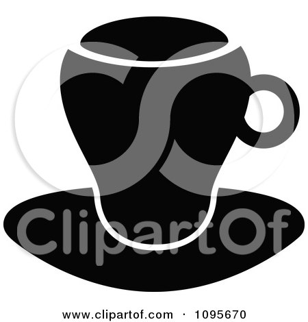Clipart Silhouetted Black And White Coffee Mug And Saucer 3 - Royalty Free Vector Illustration by Frisko