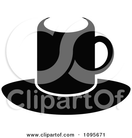 Clipart Silhouetted Black And White Coffee Mug And Saucer 4 - Royalty Free Vector Illustration by Frisko