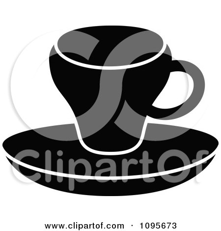 Clipart Silhouetted Black And White Coffee Mug And Saucer 5 - Royalty Free Vector Illustration by Frisko