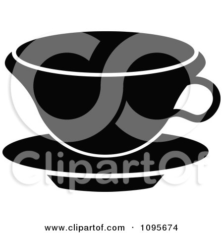 Clipart Silhouetted Black And White Coffee Mug And Saucer 6 - Royalty Free Vector Illustration by Frisko