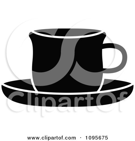 Clipart Silhouetted Black And White Coffee Mug And Saucer 7 - Royalty Free Vector Illustration by Frisko
