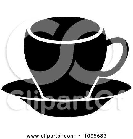 Clipart Silhouetted Black And White Coffee Mug And Saucer 8 - Royalty Free Vector Illustration by Frisko