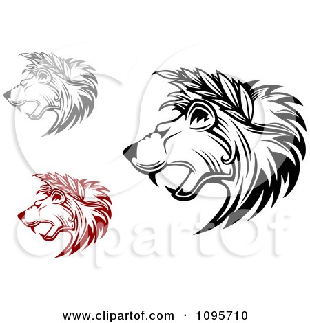 Clipart Gray Black And Red Growling Lion Heads - Royalty Free Vector Illustration by Vector Tradition SM