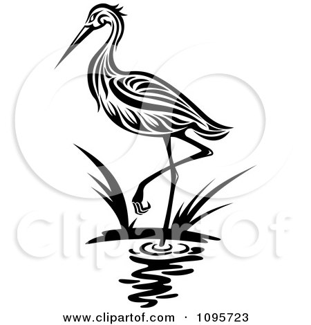 Clipart Black And White Wading Heron - Royalty Free Vector Illustration by Vector Tradition SM