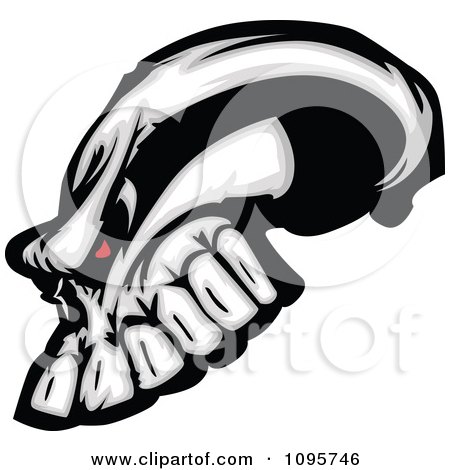 Clipart Demonic Red Eyed Human Skull In Profile - Royalty Free Vector Illustration by Chromaco