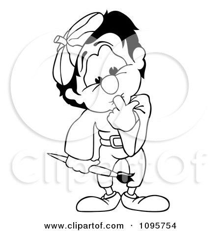 Clipart Outlined Painter With Artists Block - Royalty Free Vector Illustration by dero