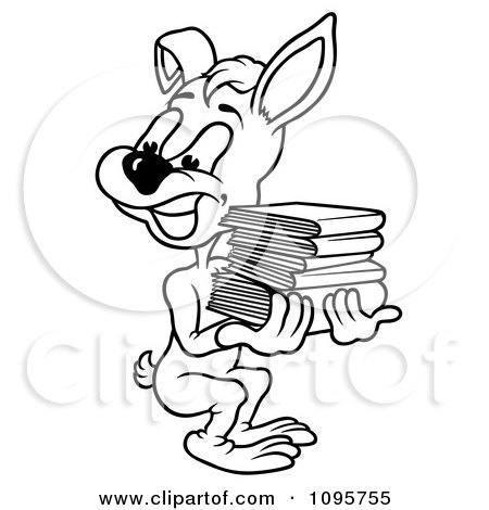 Clipart Outlined Rabbit Looking Back And Carrying Books - Royalty Free Vector Illustration by dero