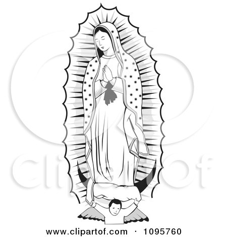 Clipart Black And White Angel Under The Virgin Of Guadalupe - Royalty Free Vector Illustration by David Rey