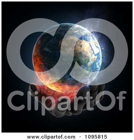 Clipart 3d Hand Under A Burning Earth - Royalty Free CGI Illustration by Mopic