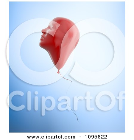 Clipart 3d Red Balloon Face Floating Over Blue - Royalty Free CGI Illustration by Mopic