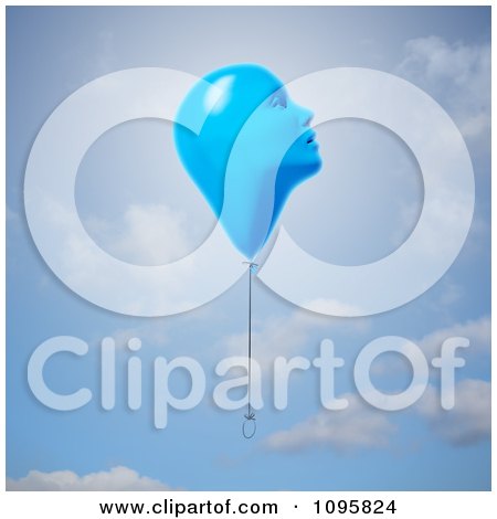 Clipart 3d Blue Balloon Face Floating Over A Sky - Royalty Free CGI Illustration by Mopic