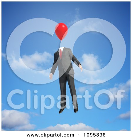 Clipart 3d Airhead Businessman With A Balloon Head Floading Against The Sky - Royalty Free CGI Illustration by Mopic