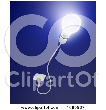 Clipart 3d Illuminated Light Bulb Plugged Into An Outlet - Royalty Free CGI Illustration by Mopic