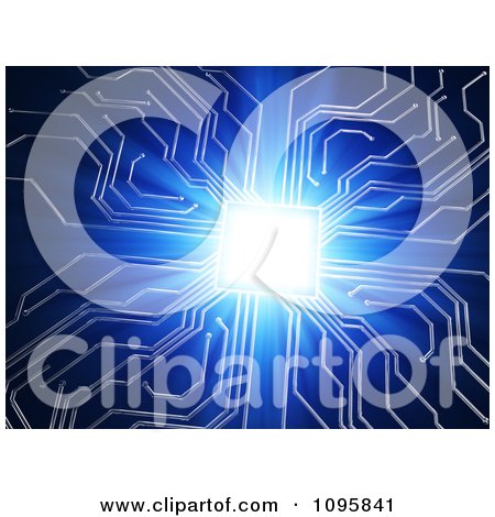 Clipart 3d Blue Circuit Board Glowing Brightly - Royalty Free CGI Illustration by Mopic