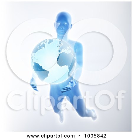 Clipart 3d Blue Goddess Supporting Earth - Royalty Free CGI Illustration by Mopic