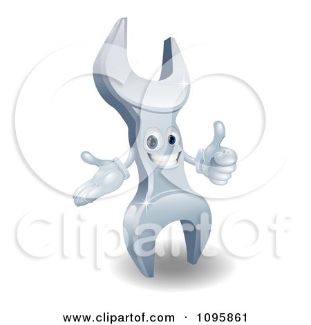 Clipart 3d Happy Wrench Character Holding A Thumb Up - Royalty Free Vector Illustration by AtStockIllustration