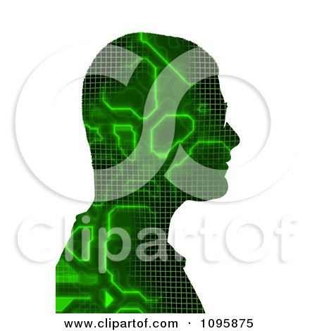 Clipart Mans Profile With Digital Green Circuitry - Royalty Free CGI Illustration by Arena Creative