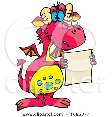 Clipart Pink Dragon Wearing Glasses And Holding A Document - Royalty Free Vector Illustration by Dennis Holmes Designs
