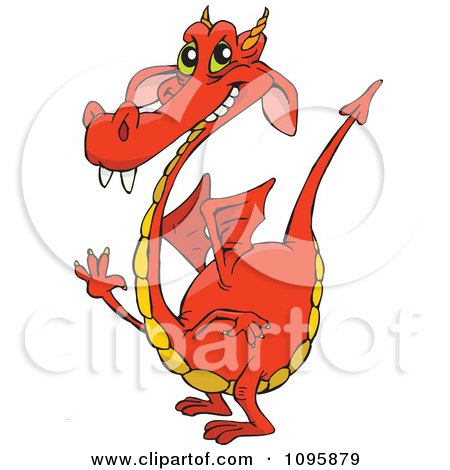 Clipart Orange Dragon Smiling And Waving - Royalty Free Vector Illustration by Dennis Holmes Designs