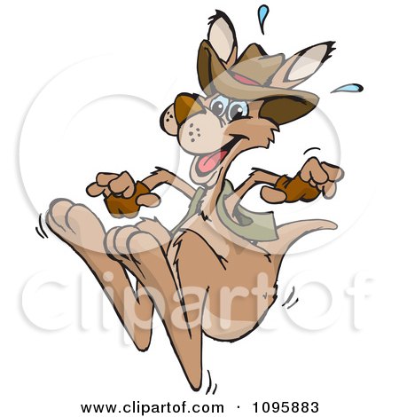 Clipart Aussie Kangaroo Wearing A Hat Gloves And Vest And Hopping - Royalty Free Vector Illustration by Dennis Holmes Designs